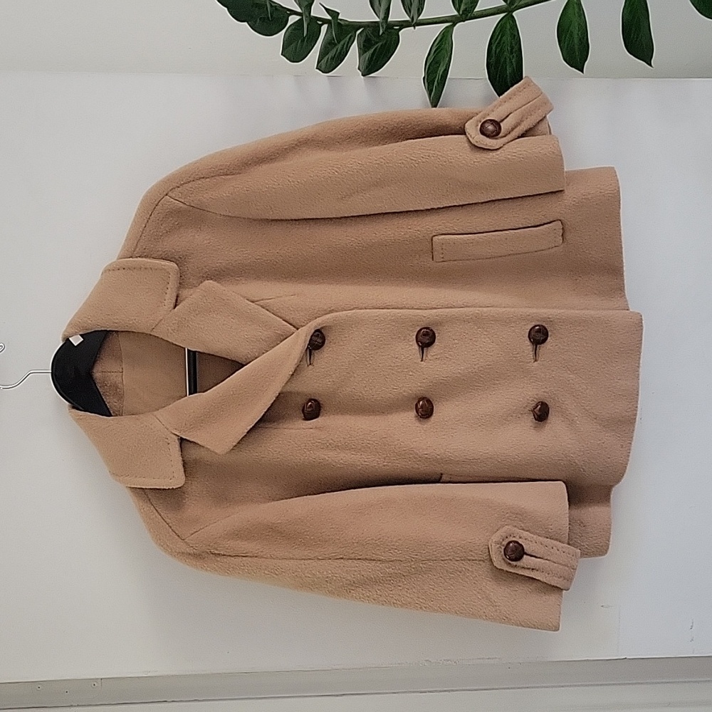 VINTAGE Double-Breasted Short Camel Swing Wool Coat Sz M